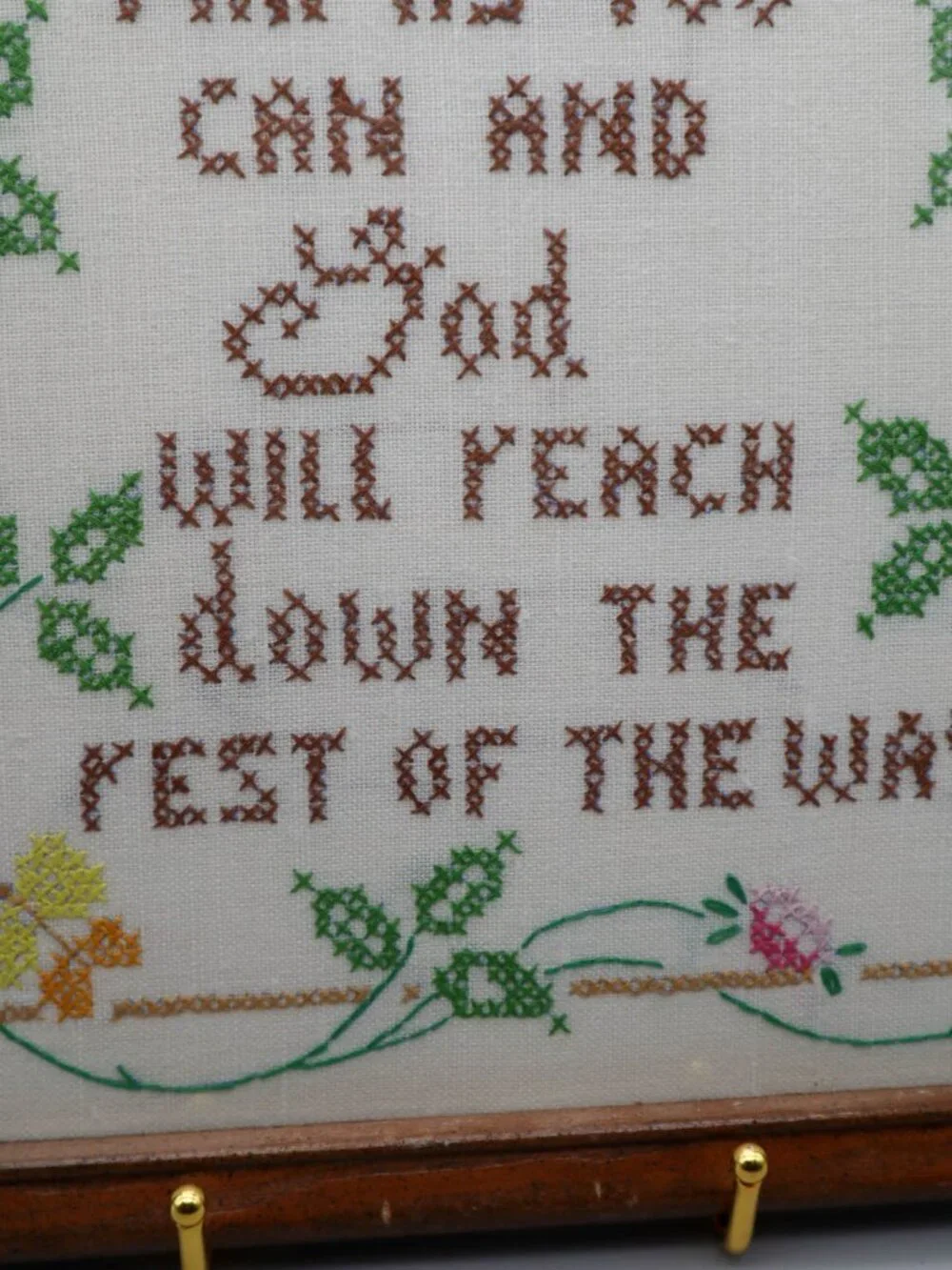 Vtg Framed Completed Cross Stitch Sampler Wall Art God Will Reach Down Religious